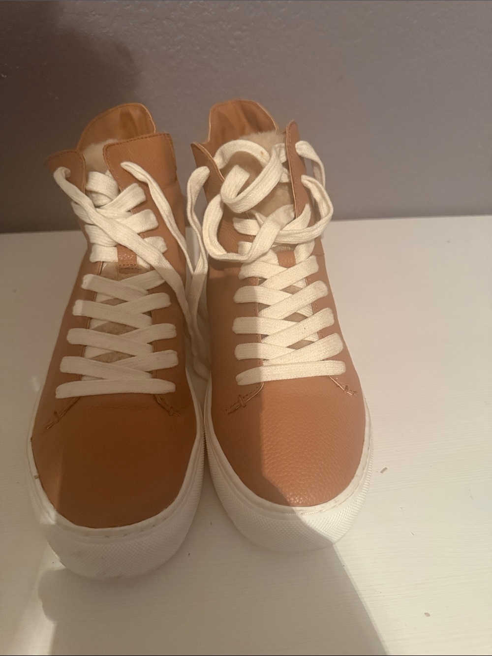 Sam Edelman Tan High-Top Sneakers with White Laces